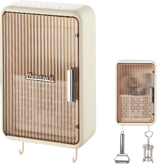 Wall-Mounted Kitchen Cutlery Organizer with Hooks & Drain Tray